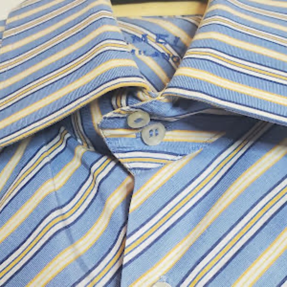 Gemelli Milano Men's Yellow/Blue Striped Button Down Shirt - Picture 4 of 9